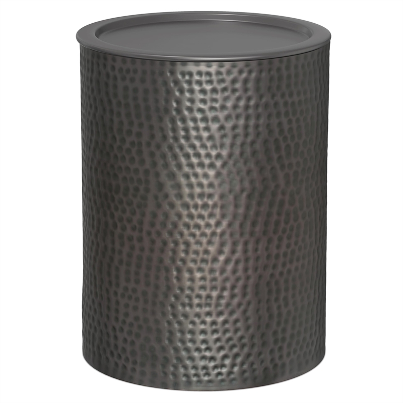 Pemberly Row Metal Cylinder Accent Table in Hammered Antique Copper 16 in