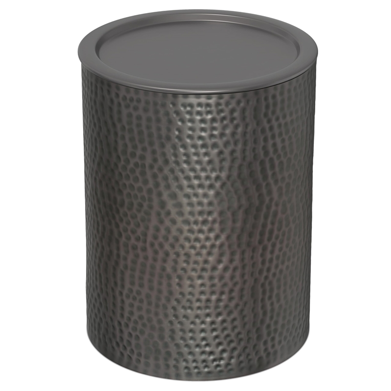 Pemberly Row Metal Cylinder Accent Table in Hammered Antique Copper 16 in