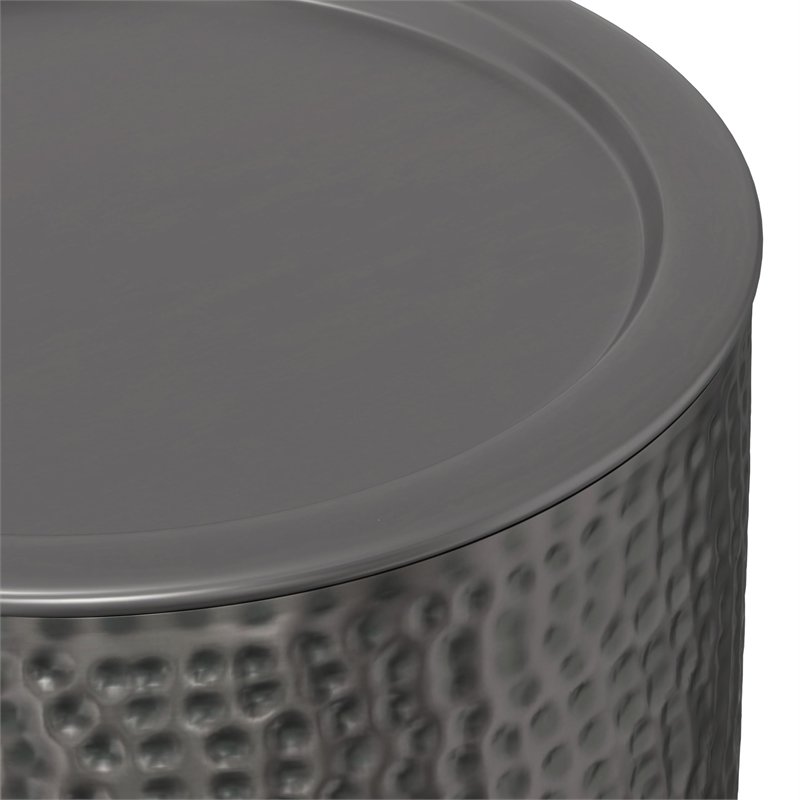 Pemberly Row Metal Cylinder Accent Table in Hammered Antique Copper 16 in
