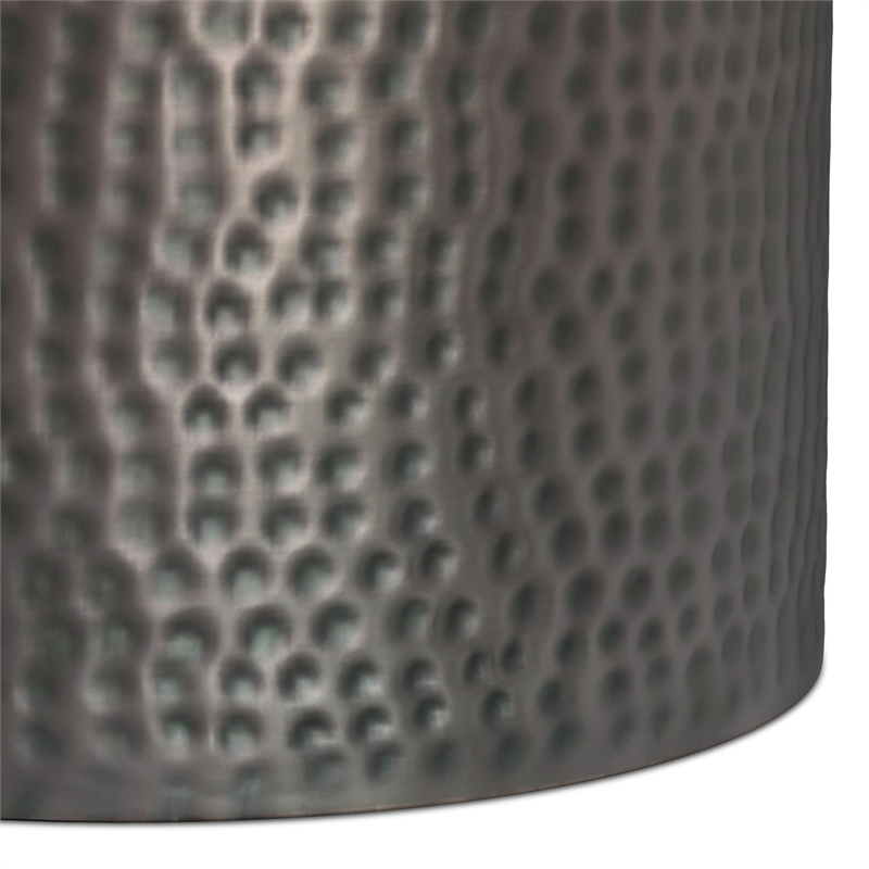 Pemberly Row Metal Cylinder Accent Table in Hammered Antique Copper 16 in
