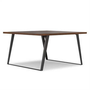 Pemberly Row 54&quot Square Walnut Veneer Dining Table Modern Industrial Style
