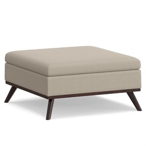 Pemberly Row 36in. Square Coffee Table Ottoman with Storage in Natural Fabric