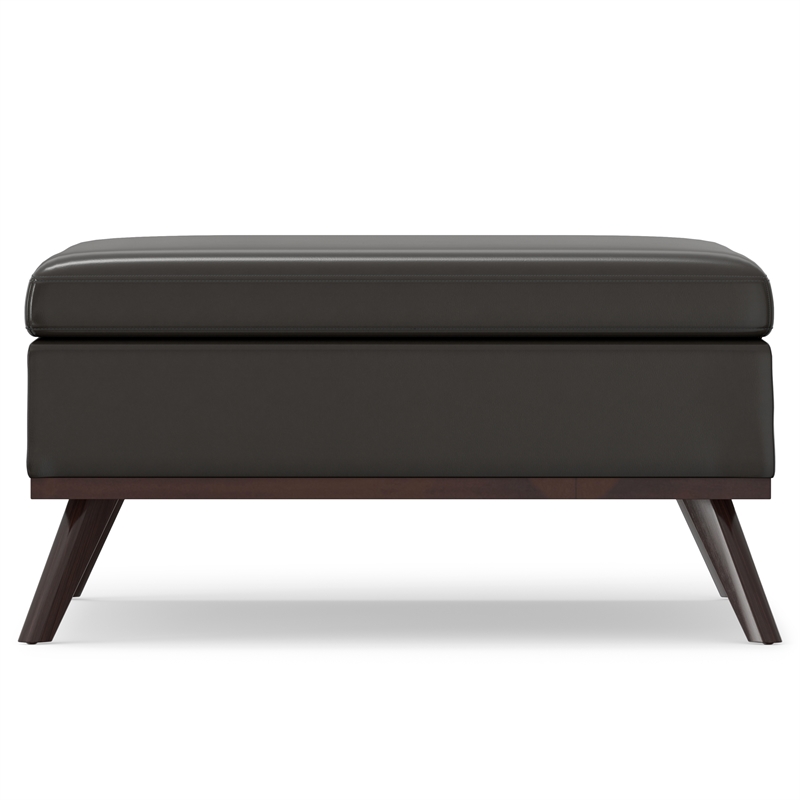 Pemberly Row Faux Air Leather Square Coffee Table Ottoman in Tanners Brown