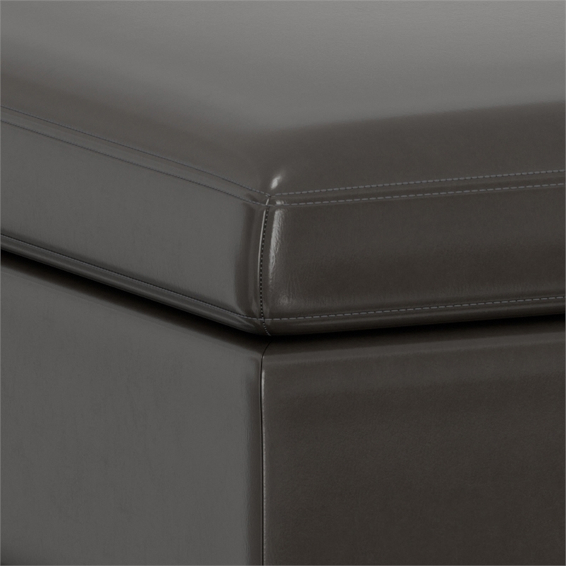 Pemberly Row Faux Air Leather Square Coffee Table Ottoman in Tanners Brown