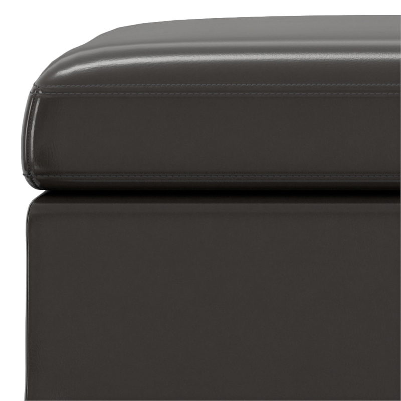 Pemberly Row Faux Air Leather Square Coffee Table Ottoman in Tanners Brown
