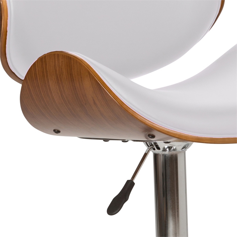 Pemberly Row Bentwood Adjustable Swivel Bar Stool Metal White Faux Leather