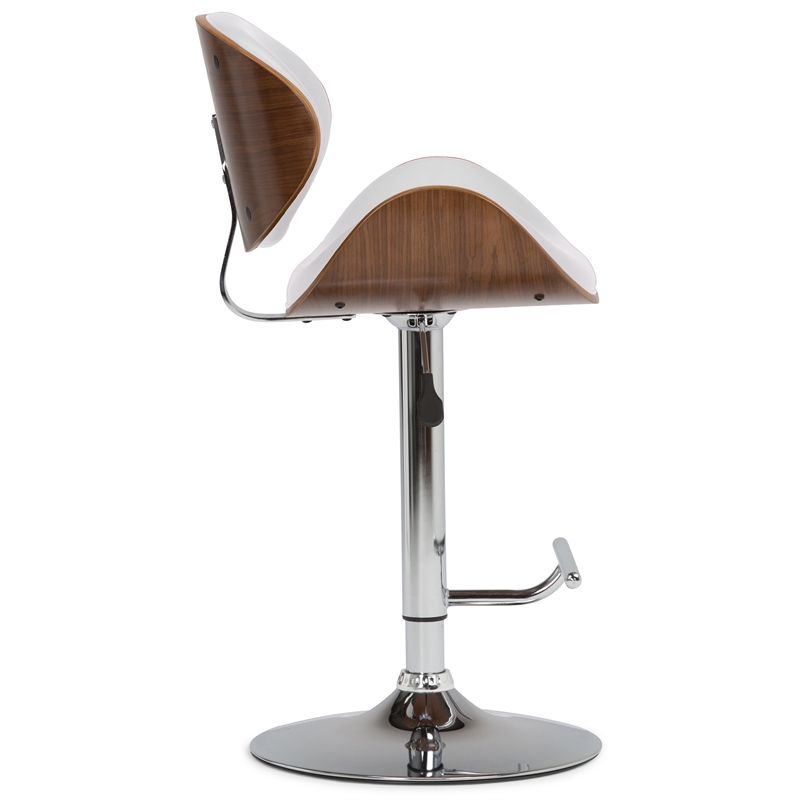Pemberly Row Bentwood Adjustable Swivel Bar Stool Metal White Faux Leather