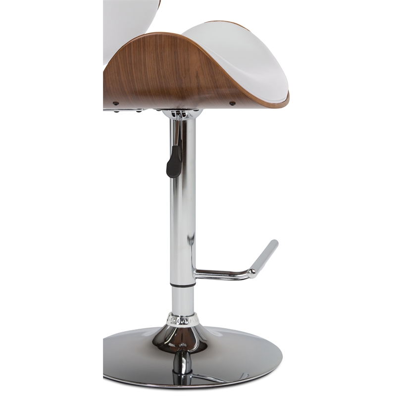 Pemberly Row Bentwood Adjustable Swivel Bar Stool Metal White Faux Leather