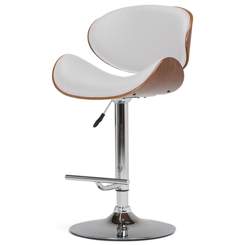 Pemberly Row Bentwood Adjustable Swivel Bar Stool Metal White Faux Leather