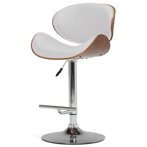 Pemberly Row Bentwood Adjustable Swivel Bar Stool Metal White Faux Leather