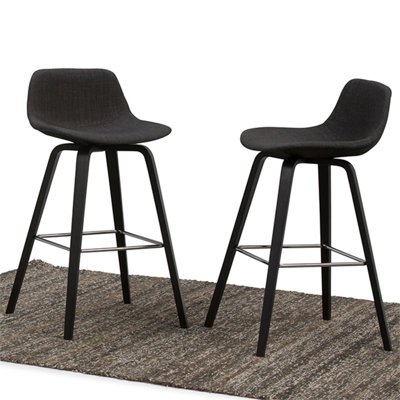 Pemberly Row Bentwood Bar Stools 2pc in Gray & Black Upholstery
