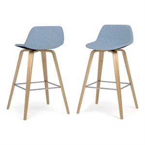 Pemberly Row Bentwood Counter Stools 2pc in Denim Blue Upholstery