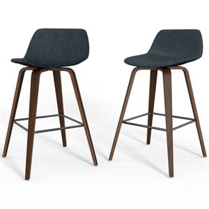 Pemberly Row 28&quot Counter Stools in Distressed Blue Faux Leather (Set of 2)