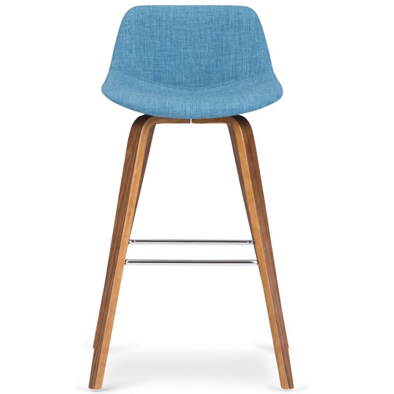 Pemberly Row Bentwood Bar Stool Set of 2 in Medium Blue Linen Fabric