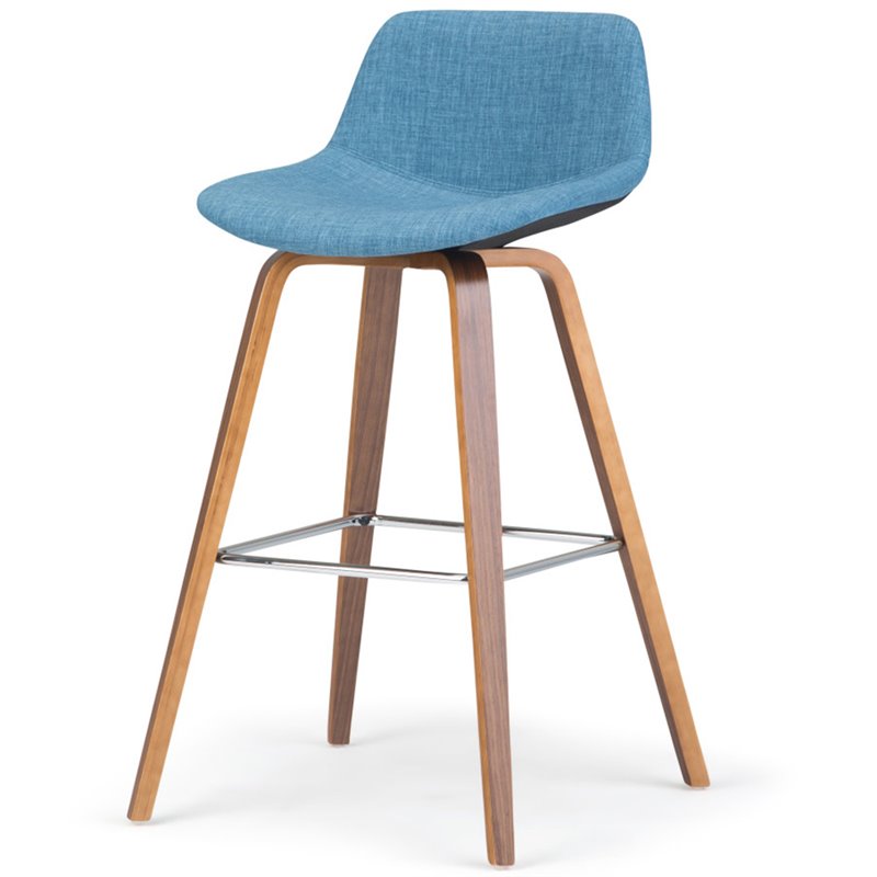 Pemberly Row Bentwood Bar Stool Set of 2 in Medium Blue Linen Fabric