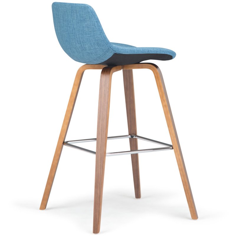 Pemberly Row Bentwood Bar Stool Set of 2 in Medium Blue Linen Fabric