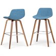 Pemberly Row Bentwood Bar Stool Set of 2 in Medium Blue Linen Fabric