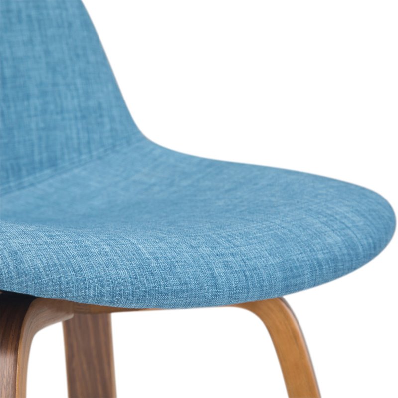 Pemberly Row Bentwood Bar Stool Set of 2 in Medium Blue Linen Fabric