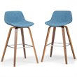 Pemberly Row Bentwood Bar Stool Set of 2 in Medium Blue Linen Fabric