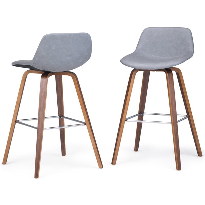 Pemberly Row Bentwood Bar Stool Set of 2 in Stone Grey Fabric