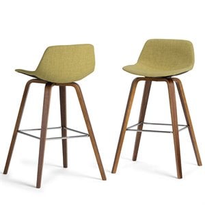 Pemberly Row 28 in Bentwood Counter Stools in Acid Green Fabric Set of 2