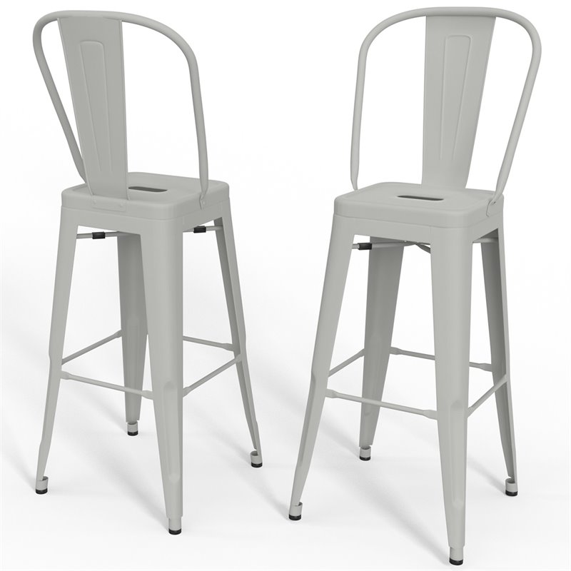 Pemberly Row 30 in Industrial Metal Bar Stools in White Set of 2