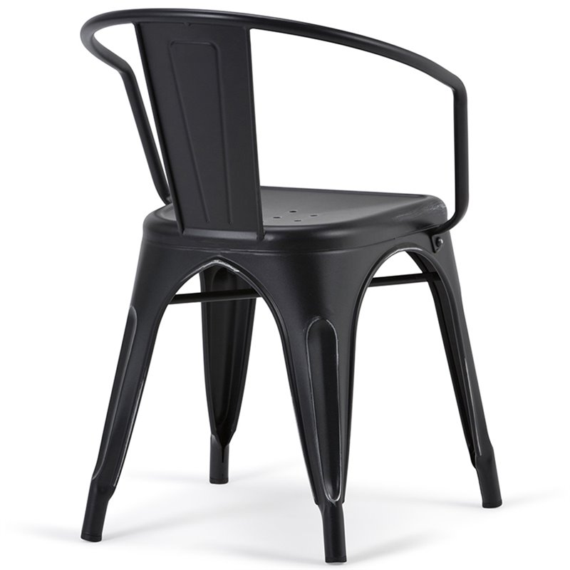 Pemberly Row Metal Dining Arm Chair Set of 2 in Distressed Black & Silver