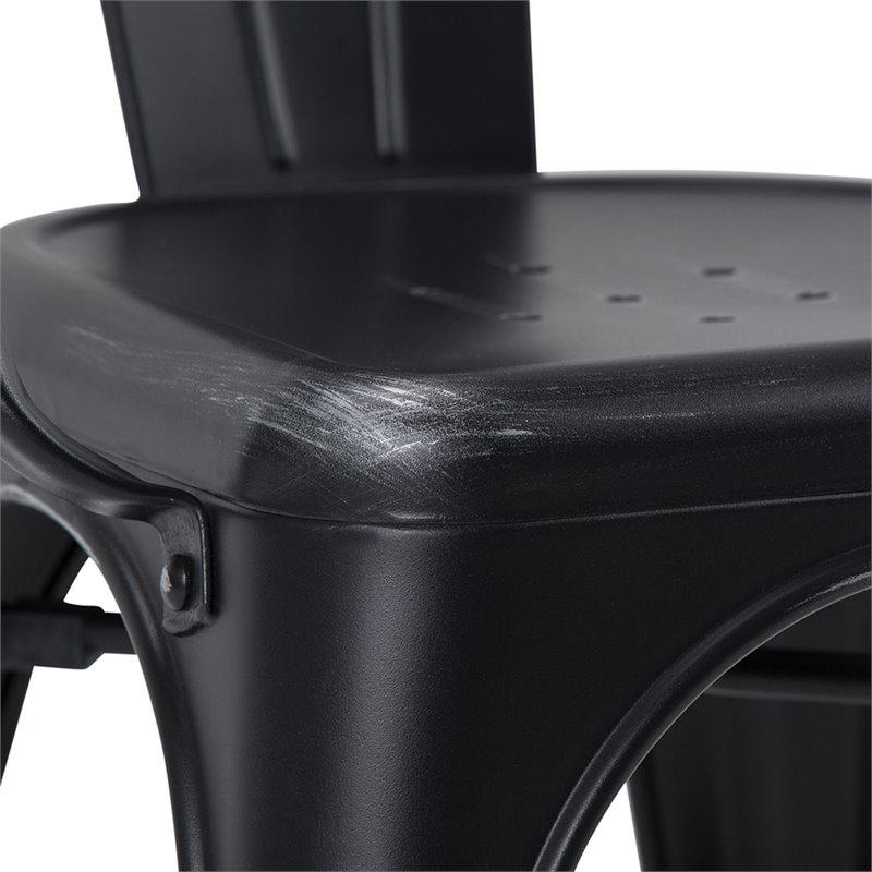 Pemberly Row Metal Dining Arm Chair Set of 2 in Distressed Black & Silver