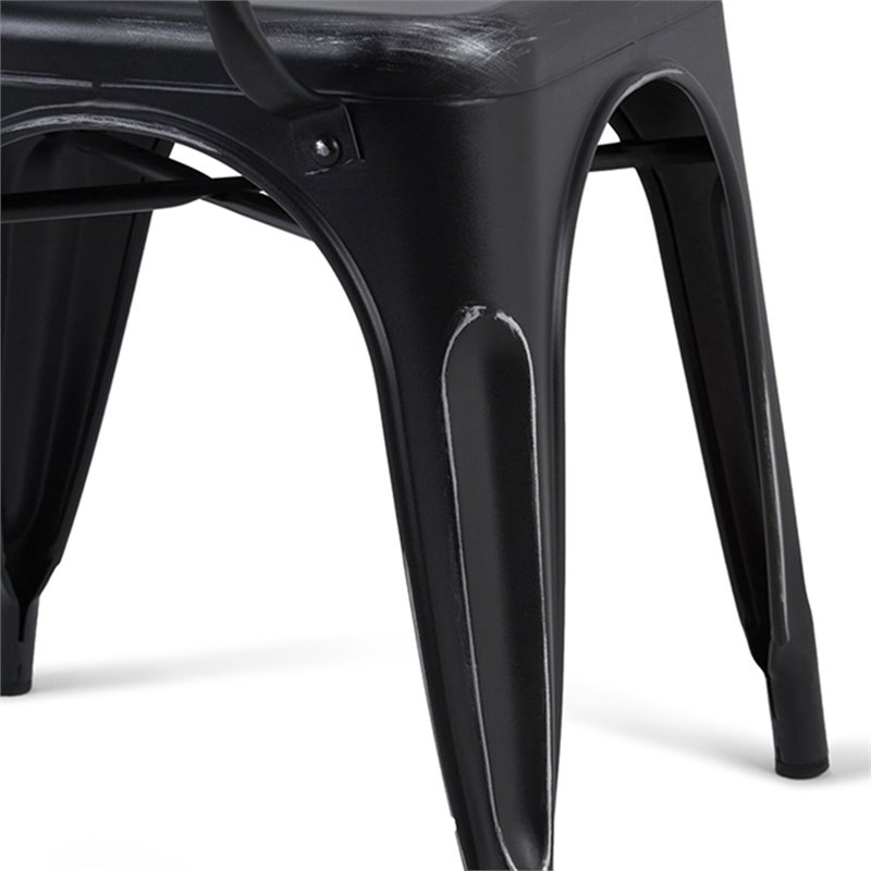 Pemberly Row Metal Dining Arm Chair Set of 2 in Distressed Black & Silver