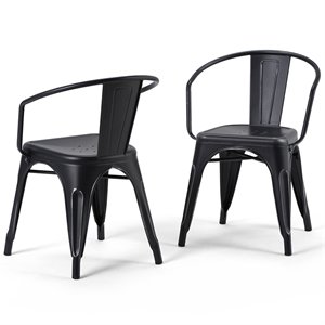 Pemberly Row Metal Dining Arm Chair Set of 2 in Distressed Black & Silver