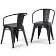 Pemberly Row Metal Dining Arm Chair Set of 2 in Distressed Black & Silver