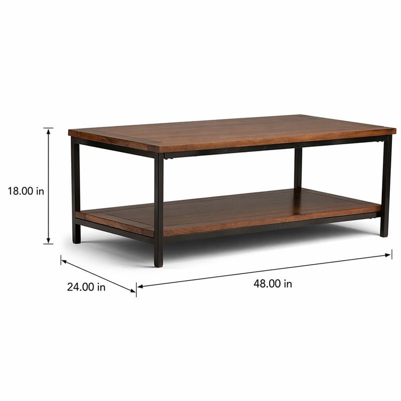 Pemberly Row Mango Wood Industrial Coffee Table in Dark Cognac Brown