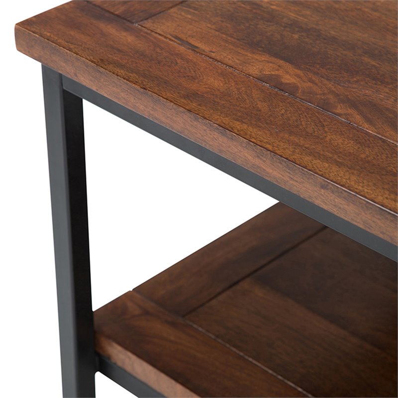 Pemberly Row Mango Wood Industrial Coffee Table in Dark Cognac Brown