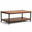 Pemberly Row Mango Wood Industrial Coffee Table in Dark Cognac Brown