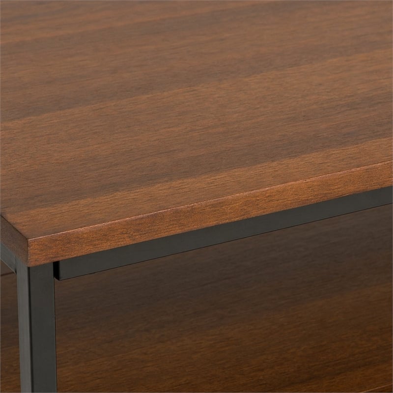 Pemberly Row Mango Wood Industrial Coffee Table in Dark Cognac Brown