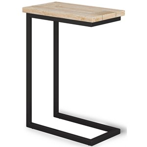 Pemberly Row Mango Wood C-Shaped End Table in Distressed White Wash