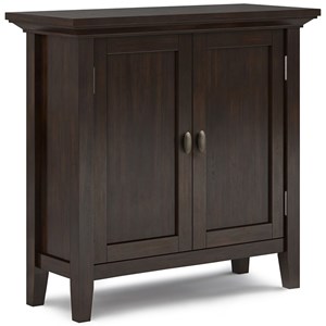 Pemberly Row Solid Wood Transitional Low Storage Cabinet in Brunette Brown