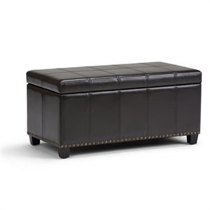 Pemberly Row 34&quot Ottoman Bench in Tanners Brown Faux Leather
