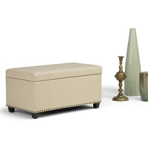 Pemberly Row 34&quot Ottoman Bench in Satin Cream Faux Leather