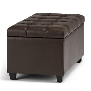 Pemberly Row Rectangle Ottoman Bench in Chocolate Brown Faux Leather