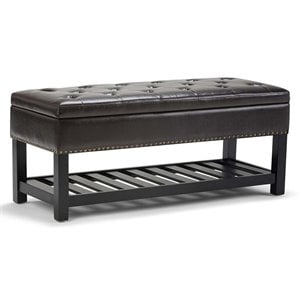 Pemberly Row 43&quot Rectangle Ottoman Bench in Tanners Brown Faux Leather