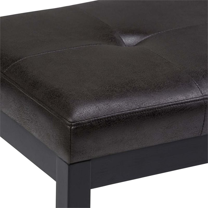 Pemberly Row Tufted Faux Leather Ottoman Bench in Black Distressed Finish