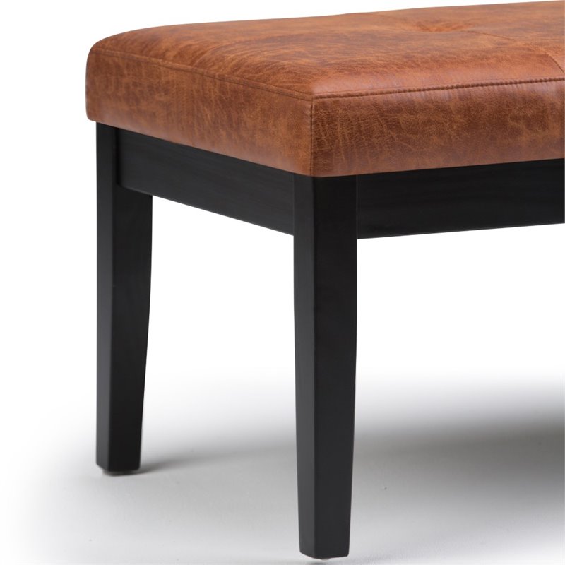 Pemberly Row Tufted Vegan Leather Ottoman Bench in Saddle Brown Finish