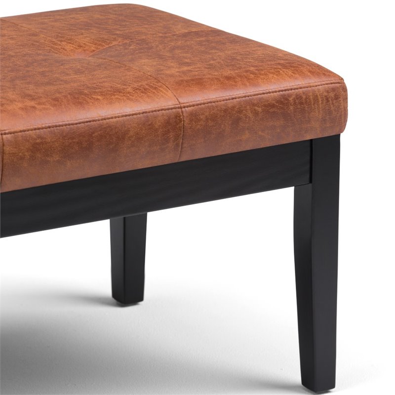 Pemberly Row Tufted Vegan Leather Ottoman Bench in Saddle Brown Finish