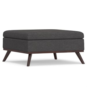 Pemberly Row Square Coffee Table Storage Ottoman in Slate Gray Fabric