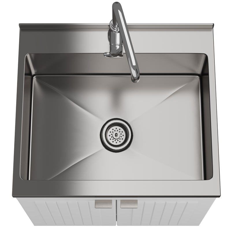Pemberly Row 24 in Laundry Utility Sink Cabinet in White with High Faucet