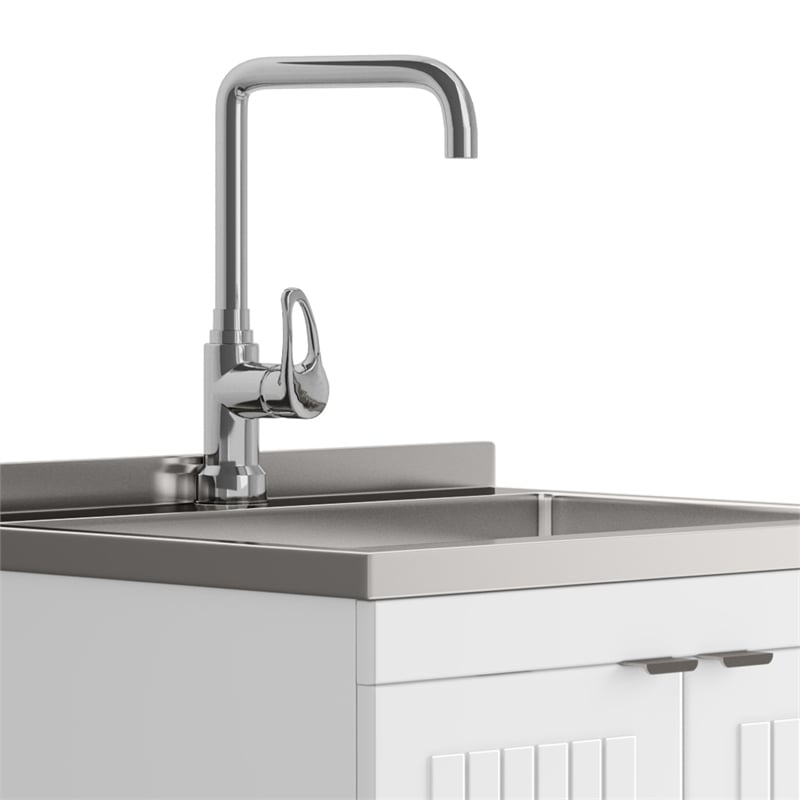 Pemberly Row 24 in Laundry Utility Sink Cabinet in White with High Faucet