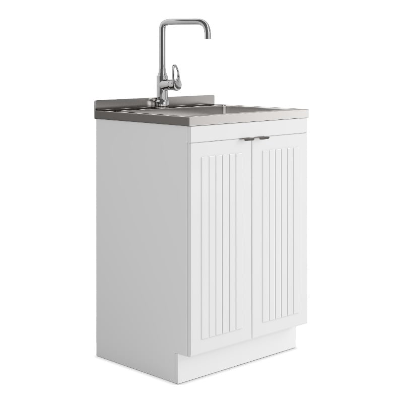 Pemberly Row 24 in Laundry Utility Sink Cabinet in White with High Faucet