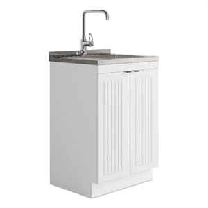 Pemberly Row 24 in Laundry Utility Sink Cabinet in White with High Faucet