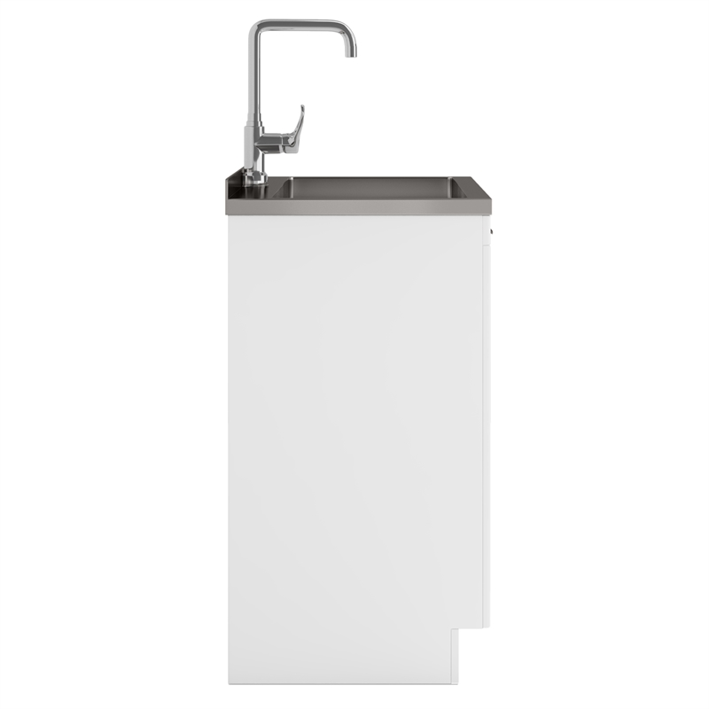 Pemberly Row 28 in White Laundry Sink Cabinet with High Arch Faucet
